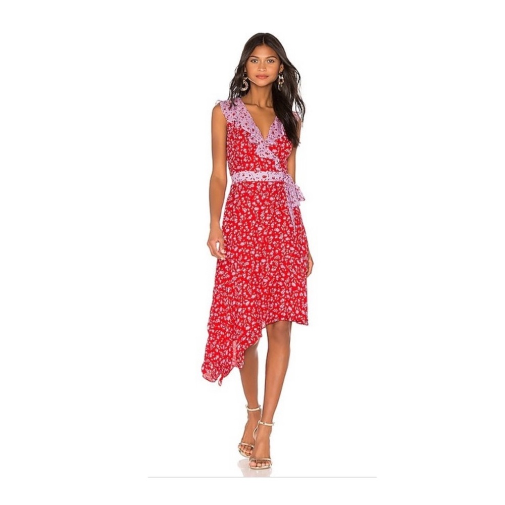 NWT Parker Kaia Red and Purple Jennifer Combo Cocktail Mid-length Dress